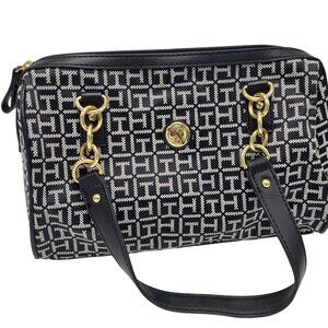 Tommy Hilfinger Signature Handbag Shoulderbag Purse Black White Gold